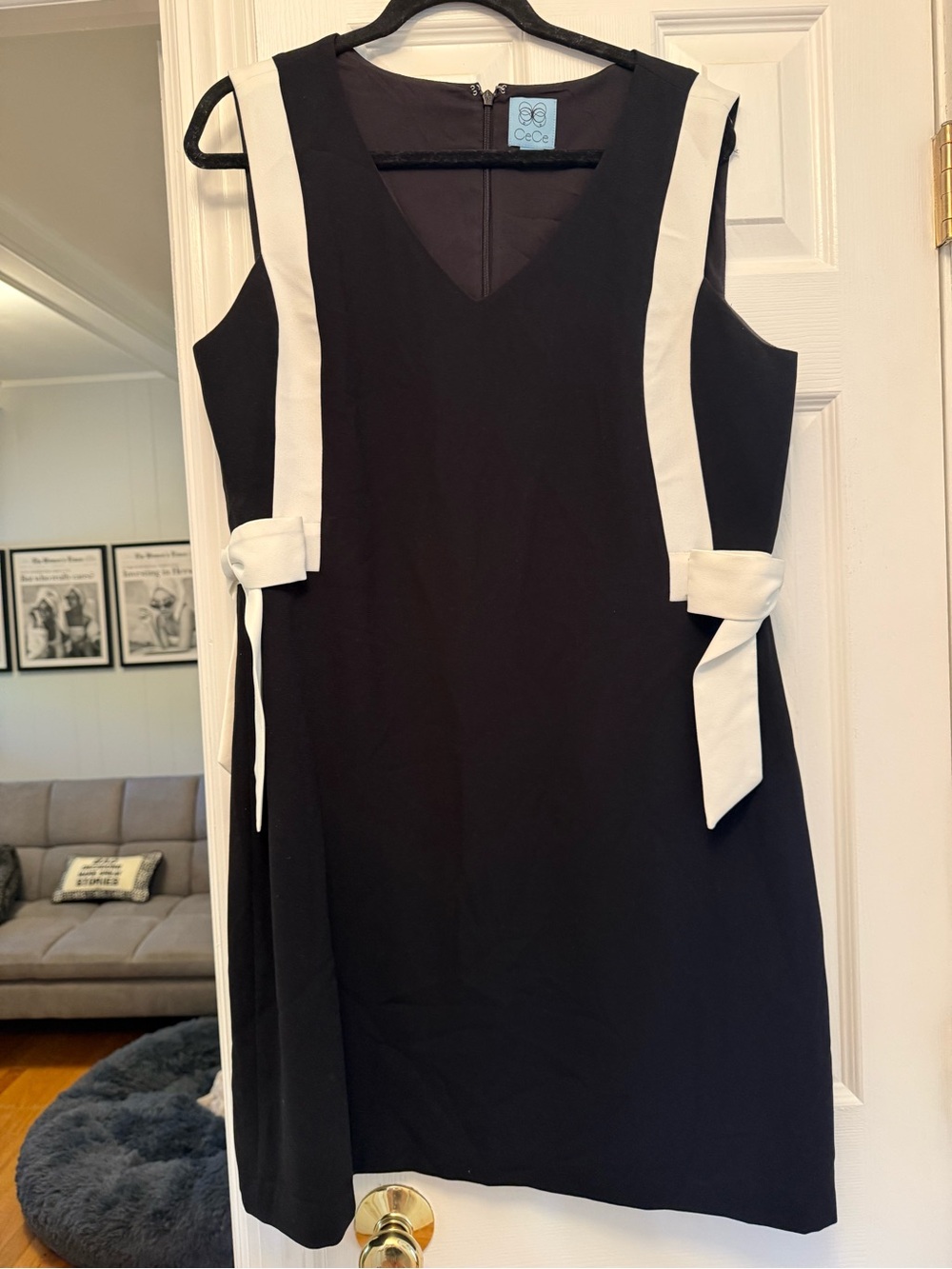 CeCe Black Dress with White Strap Detailing